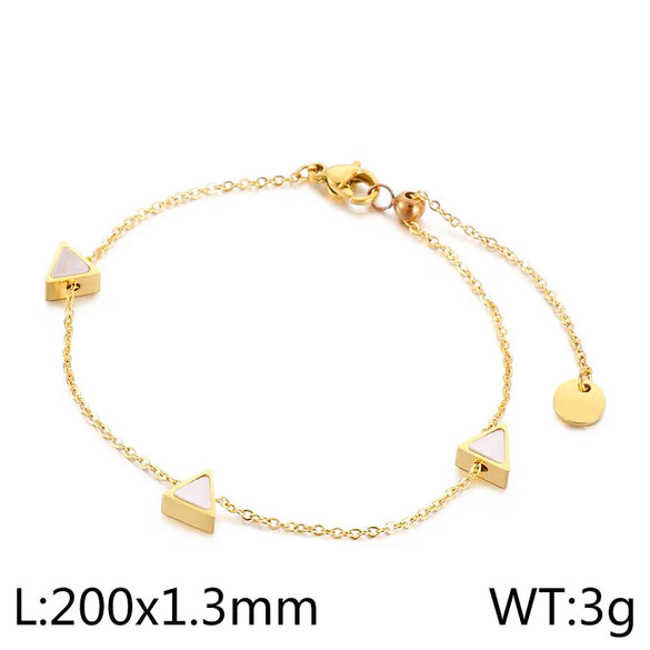 Vintage Style Lady Triangle Geometric Titanium Steel 18K Gold Plated Rhinestones Bracelets In Bulk