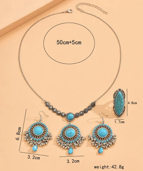 Vintage Style Oval Alloy Inlay Turquoise Women'S Jewelry Set
