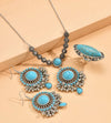 Vintage Style Oval Alloy Inlay Turquoise Women'S Jewelry Set