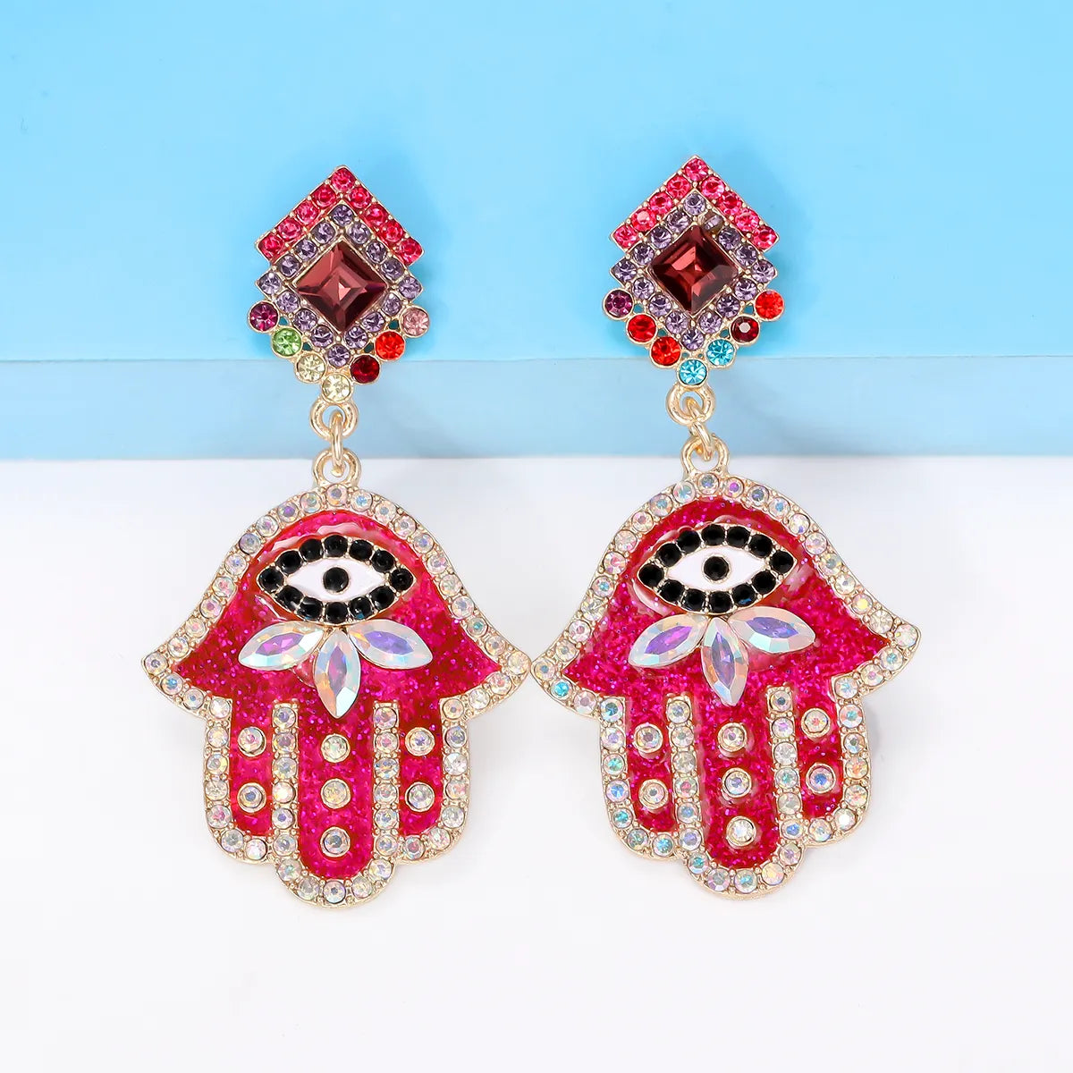 Vintage Style Palm Alloy Enamel Inlay Artificial Diamond Women's Drop Earrings