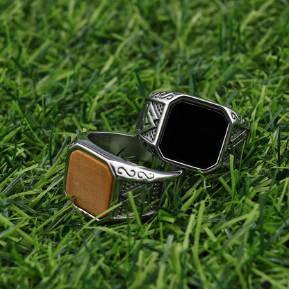 Vintage Style Punk Geometric 304 Stainless Steel Polishing Inlay Agate Men'S Wide Band Rings