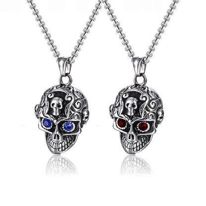 Vintage Style Punk Skull Alloy Zinc Alloy Plating Inlay Artificial Gemstones Men'S Pendant Necklace