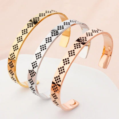 Vintage Style Rhombus Stainless Steel Titanium Steel Plating Rose Gold Plated Gold Plated Silver Plated Bangle