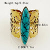 Vintage Style Roman Style Oval Stainless Steel Plating Hollow Out Inlay Natural Stone Gold Plated Open Rings