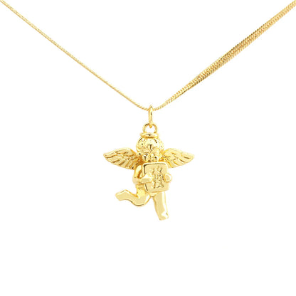 Vintage Style Romantic Angel Copper 18k Gold Plated Pendant Necklace In Bulk