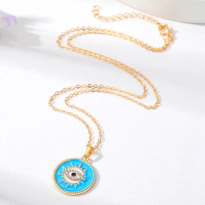 Vintage Style Round Devil'S Eye Alloy Enamel Rhinestones Women'S Pendant Necklace 1 Piece