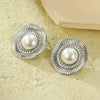 Vintage Style Round Pleated Pearl Women's Earrings Stainless Steel Electroplated