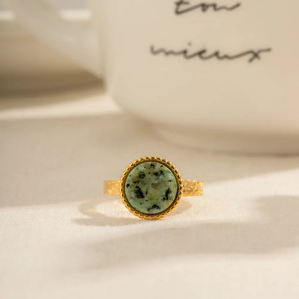 Wholesale Jewelry Vintage Style Round 304 Stainless Steel Natural Stone Plating Inlay Open Rings