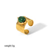 Vintage Style Round Stainless Steel Polishing Plating Inlay Natural Stone 18k Gold Plated Open Rings