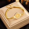 Vintage Style Round 304 Stainless Steel 18K Gold Plated Rhinestones Bracelets In Bulk