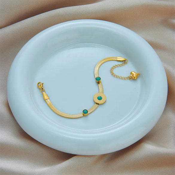 Vintage Style Round 304 Stainless Steel 18K Gold Plated Resin Bracelets In Bulk