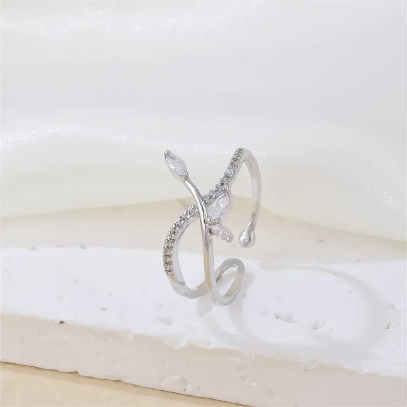 Copper Rhodium Plated Vintage Style Simple Style Asymmetrical Inlay Asymmetrical Zircon Open Rings