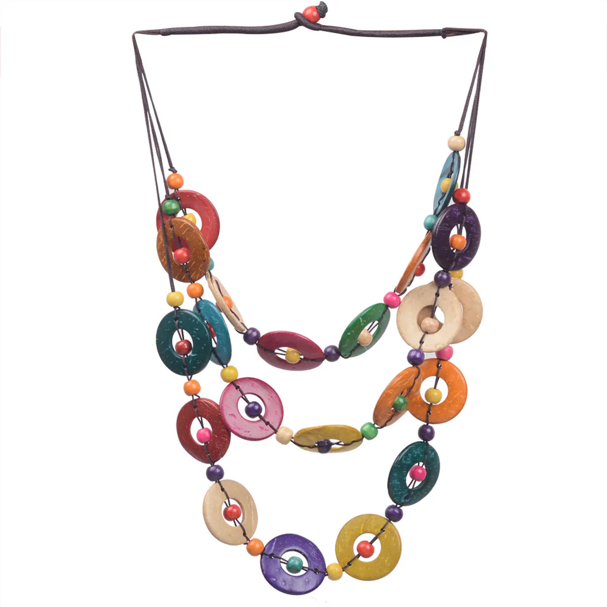 Vintage Style Simple Style Circle Round Wooden Beads Coconut Shell Charcoal Women'S Three Layer Necklace