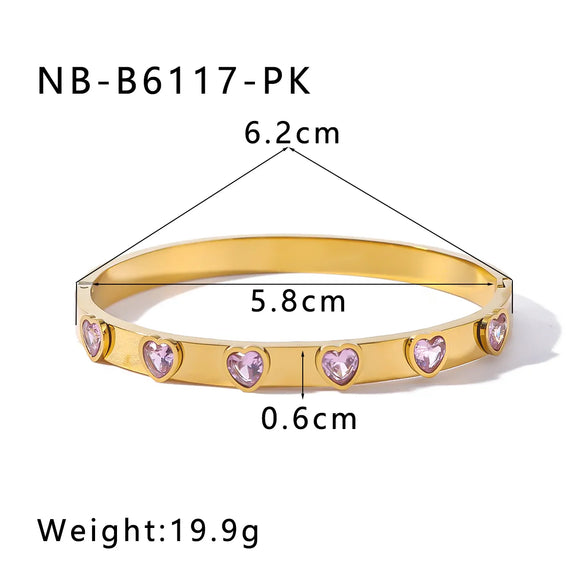 Vintage Style Simple Style Classic Style Heart Shape 304 Stainless Steel 18K Gold Plated Zircon Bangle In Bulk