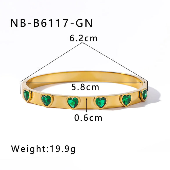 Vintage Style Simple Style Classic Style Heart Shape 304 Stainless Steel 18K Gold Plated Zircon Bangle In Bulk