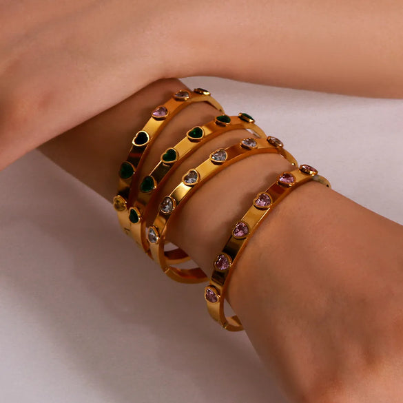 Vintage Style Simple Style Classic Style Heart Shape 304 Stainless Steel 18K Gold Plated Zircon Bangle In Bulk