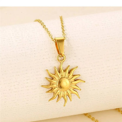 Vintage Style Simple Style Classic Style Sun Stainless Steel Plating 18k Gold Plated Pendant Necklace