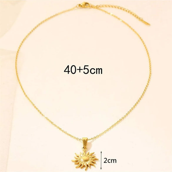 Vintage Style Simple Style Classic Style Sun Stainless Steel Plating 18k Gold Plated Pendant Necklace
