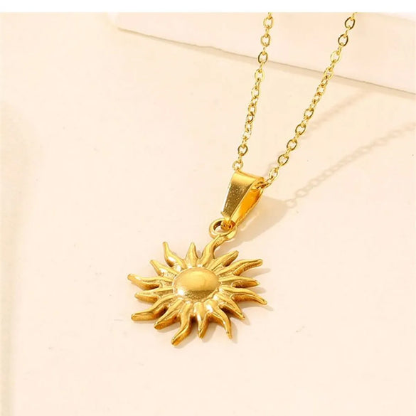 Vintage Style Simple Style Classic Style Sun Stainless Steel Plating 18k Gold Plated Pendant Necklace