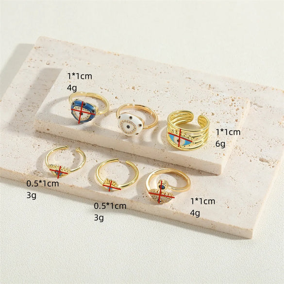 Vintage Style Simple Style Commute Devil's Eye Copper Enamel Plating Inlay Zircon 14k Gold Plated Open Rings
