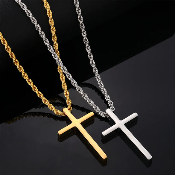 Vintage Style Simple Style Cross 304 Stainless Steel Plating Gold Plated Silver Plated Men'S Pendant Necklace