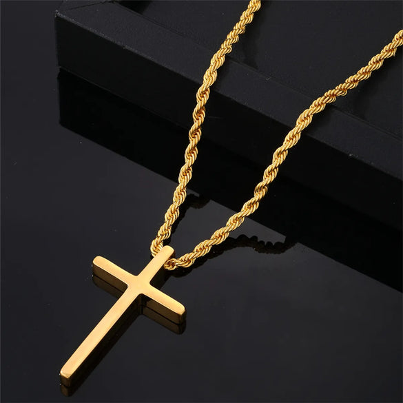 Vintage Style Simple Style Cross 304 Stainless Steel Plating Gold Plated Silver Plated Men'S Pendant Necklace