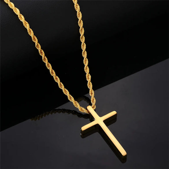 Vintage Style Simple Style Cross 304 Stainless Steel Plating Gold Plated Silver Plated Men'S Pendant Necklace