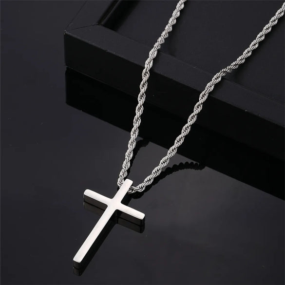 Vintage Style Simple Style Cross 304 Stainless Steel Plating Gold Plated Silver Plated Men'S Pendant Necklace