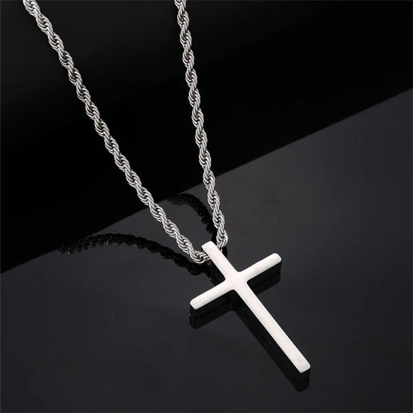 Vintage Style Simple Style Cross 304 Stainless Steel Plating Gold Plated Silver Plated Men'S Pendant Necklace
