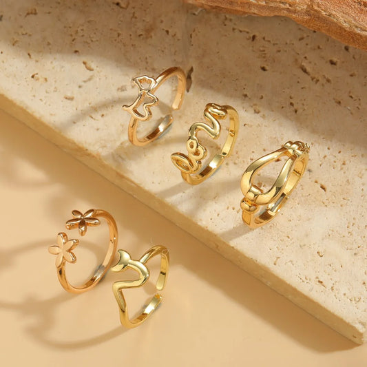 Vintage Style Simple Style Flower Copper Plating 14k Gold Plated Open Rings