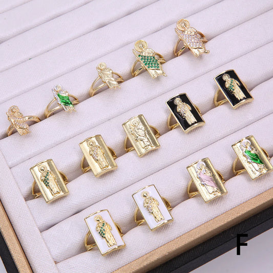 Vintage Style Simple Style Human Copper Enamel Plating Inlay Zircon 18k Gold Plated Rings