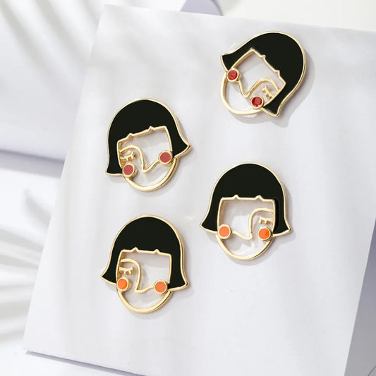 Vintage Style Simple Style Human Face Alloy Enamel Plating Hollow Out Women'S Ear Studs