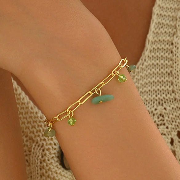 Vintage Style Simple Style Irregular 201 Stainless Steel Stone 18K Gold Plated Bracelets In Bulk