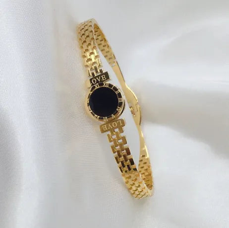 Vintage Style Simple Style Roman Style Letter Roman Numeral 304 Stainless Steel 18K Gold Plated Bangle In Bulk