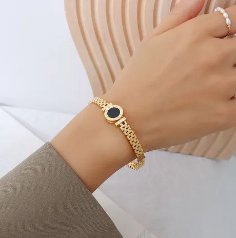 Vintage Style Simple Style Roman Style Letter Roman Numeral 304 Stainless Steel 18K Gold Plated Bangle In Bulk