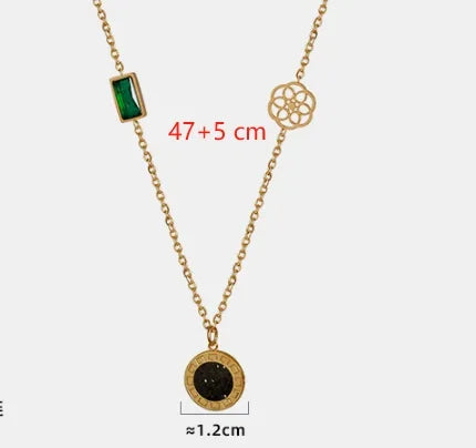 Wholesale Jewelry Vintage Style Simple Style Round Flower 304 Stainless Steel Titanium Steel Zircon 18K Gold Plated Plating Pendant Necklace