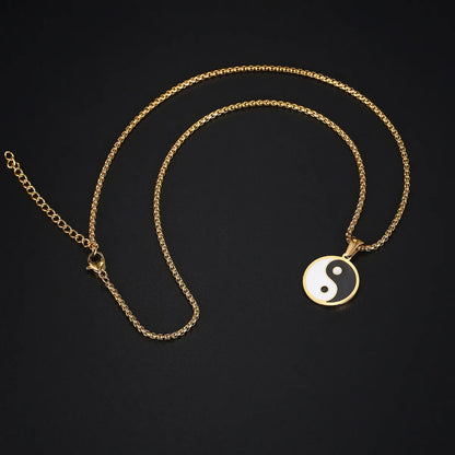 304 Stainless Steel 18K Gold Plated Vintage Style Simple Style Epoxy Plating Round Necklace