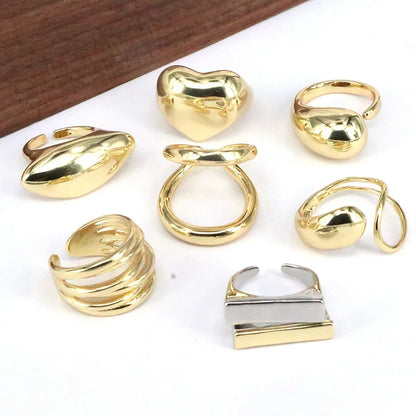 Vintage Style Simple Style Water Droplets Heart Shape Copper Gold Plated Open Rings In Bulk