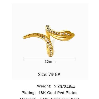 Wholesale Jewelry Vintage Style Snake Stainless Steel Rhinestones 18K Gold Plated Plating Inlay Rings