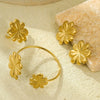 Vintage Style Stainless Steel 18K Gold Plated Petal Women's Earrings Bracelet Ring Suit