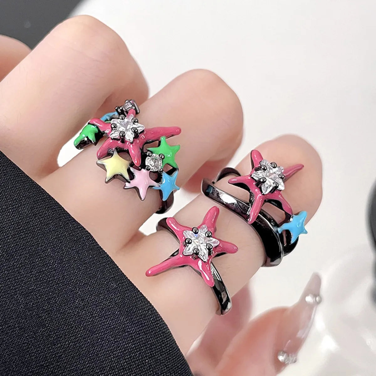 Vintage Style Star Copper Enamel Open Rings