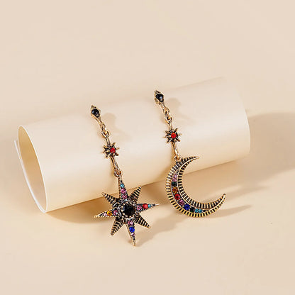 Vintage Style Star Moon Alloy Inlay Rhinestones Women's Drop Earrings