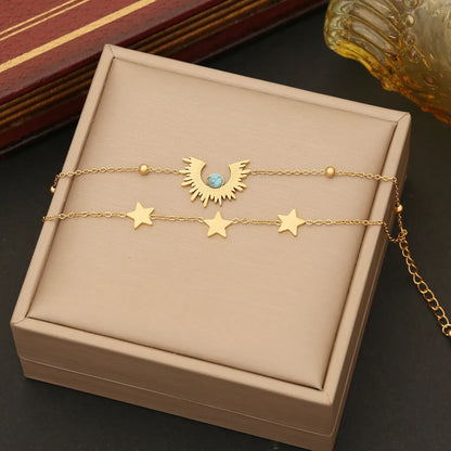 Vintage Style Star Titanium Steel Plating Inlay Turquoise 18k Gold Plated Bracelets