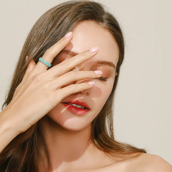 Vintage Style Sterling Silver Inlay Turquoise Wide Band Ring