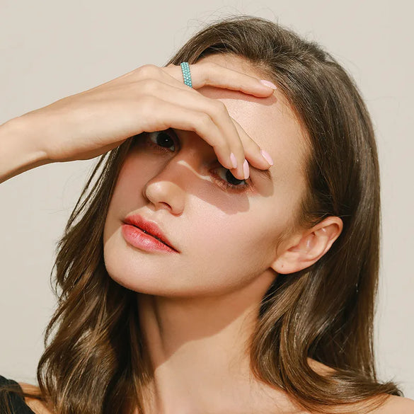 Vintage Style Sterling Silver Inlay Turquoise Wide Band Ring