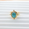304 Stainless Steel 18K Gold Plated Vintage Style Inlay Sun Oval Eye Natural Stone Open Rings