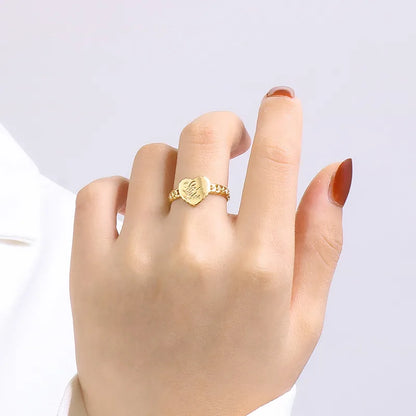 Wholesale Jewelry Vintage Style Sweet Heart Shape Titanium Steel 18K Gold Plated Plating Open Rings