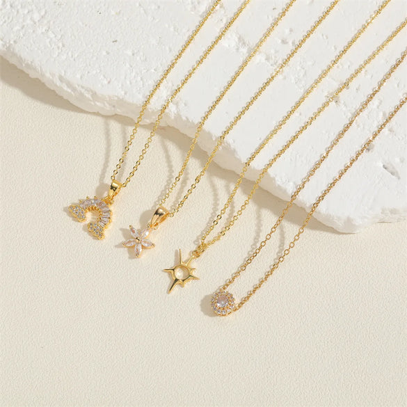 Vintage Style Sweet Simple Style Star Heart Shape Copper Plating Inlay Zircon 14k Gold Plated Pendant Necklace