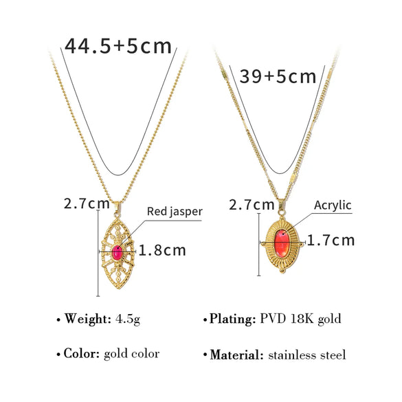 Wholesale Jewelry Vintage Style Vacation French Style Geometric 304 Stainless Steel Natural Stone 18K Gold Plated Plating Inlay Pendant Necklace