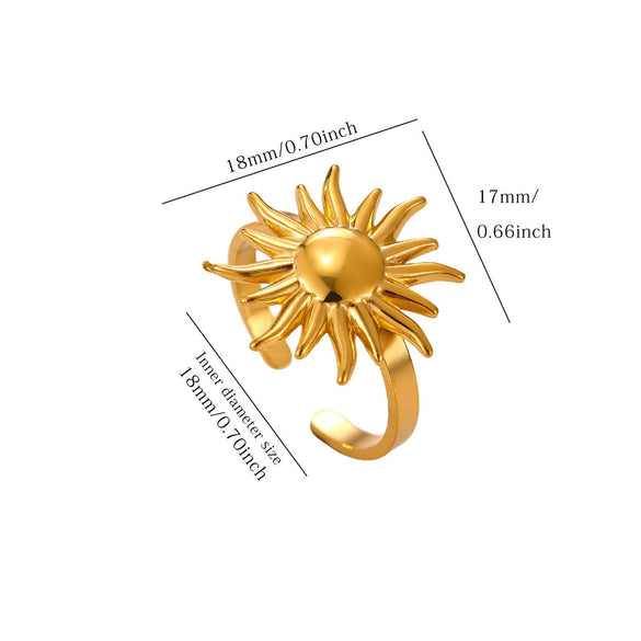 Vintage Sunflower Open Ring For Women Goldplated Titanium Steel Jewelry With Adjustable Design And Vacuum Electroplated Finish